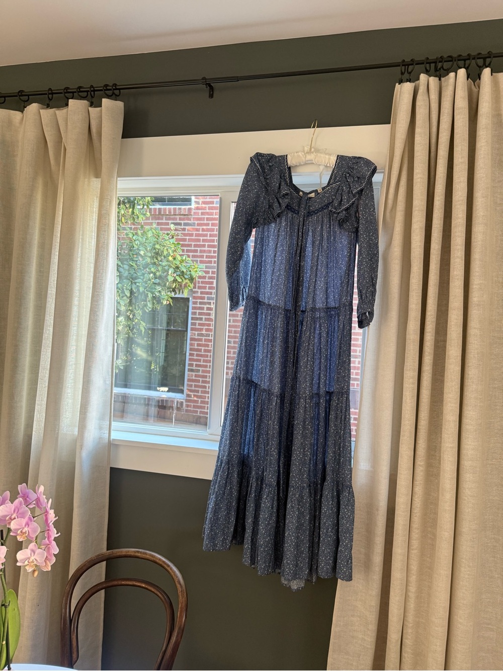 Doen Gables Dress MidBlue California Wildflower Size XS Ruffle